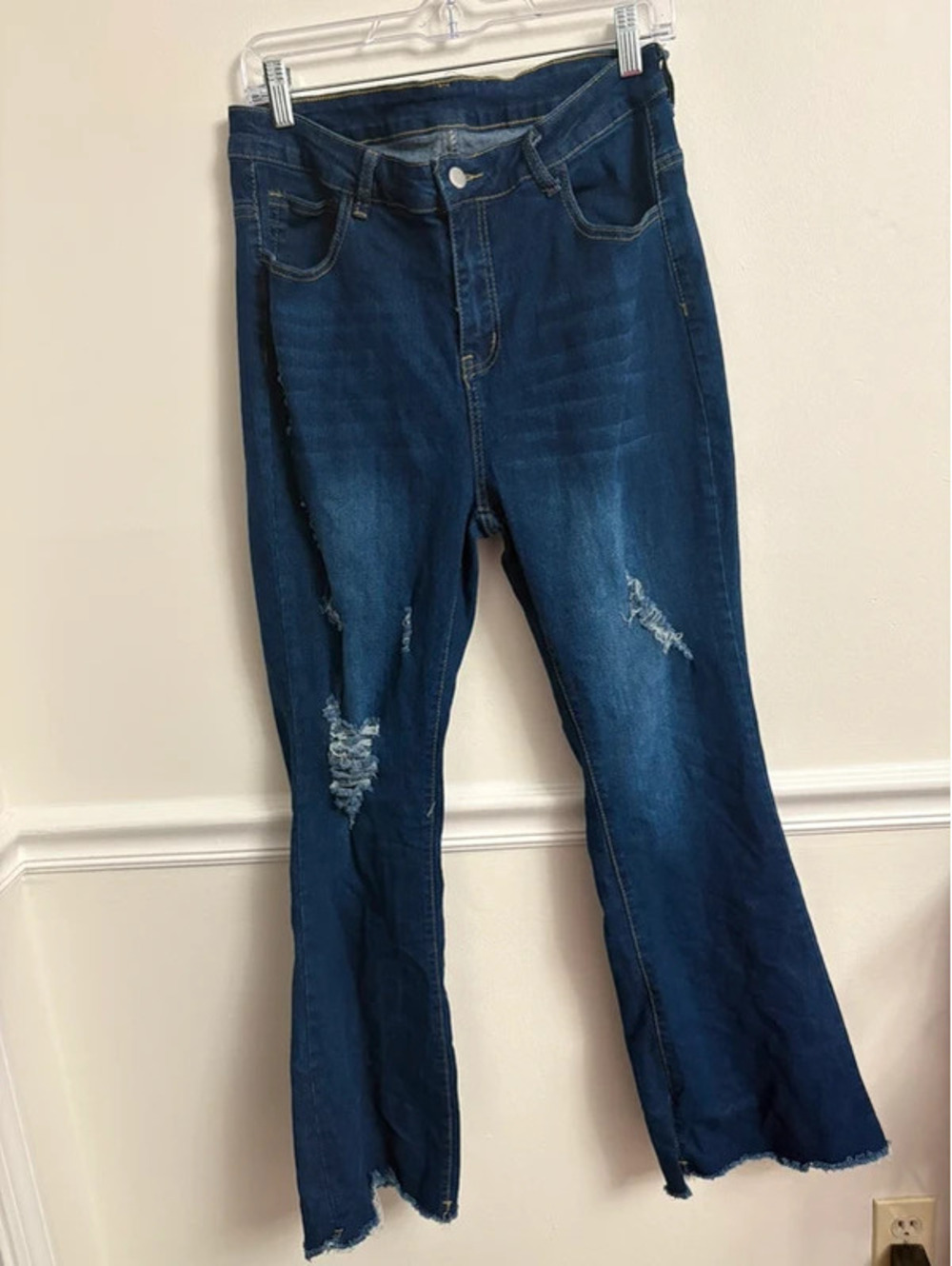 Curve Dark Wash Distressed Flare Jeans Size 0XL